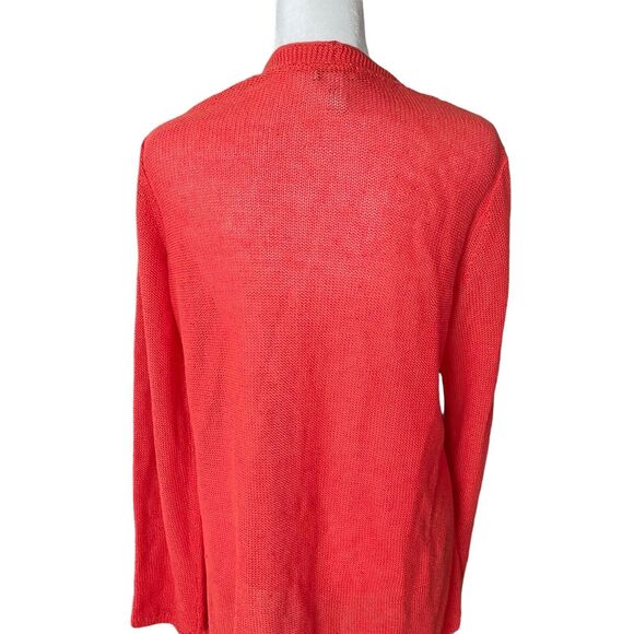 J.Jill Small Cardigan Sweater Linen Cotton Red Orange Open Front Pockets - Picture 11 of 12